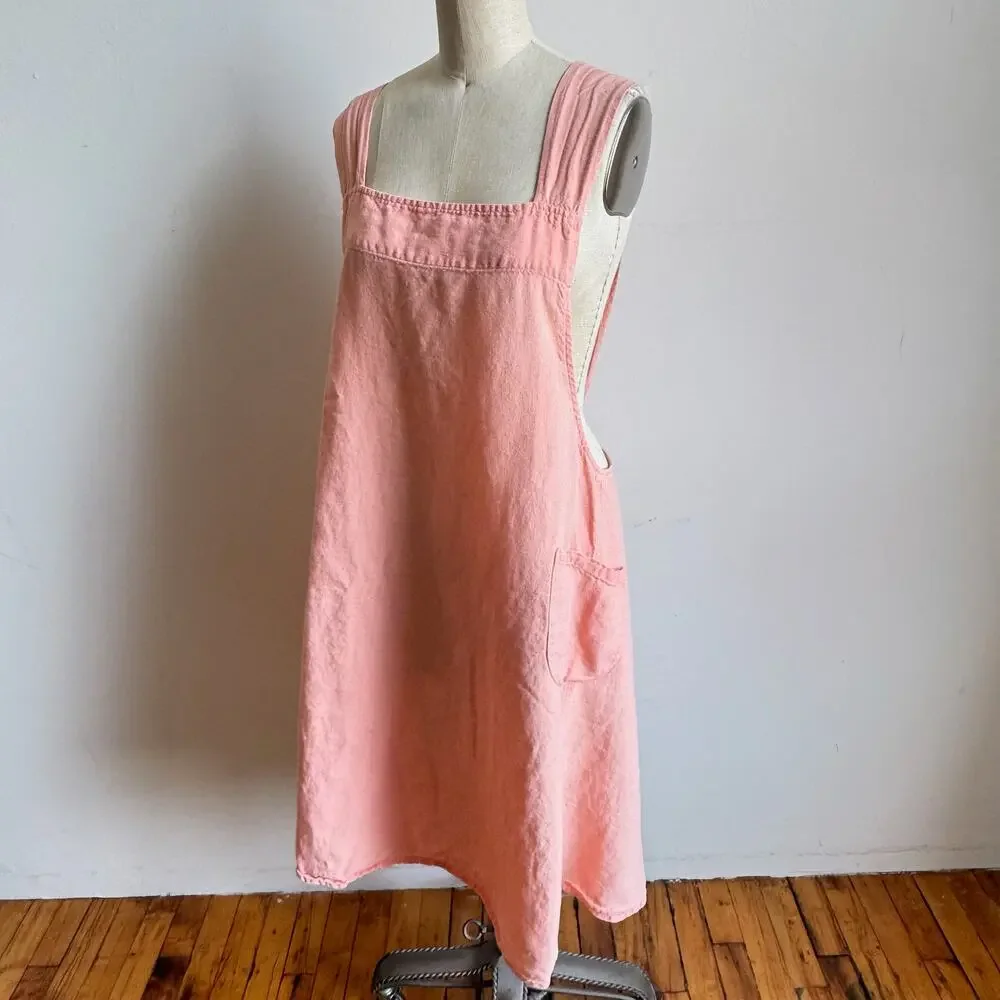 LINGE PARTICULIER The Original Washed Linen Japanese Smock Apron in Peach